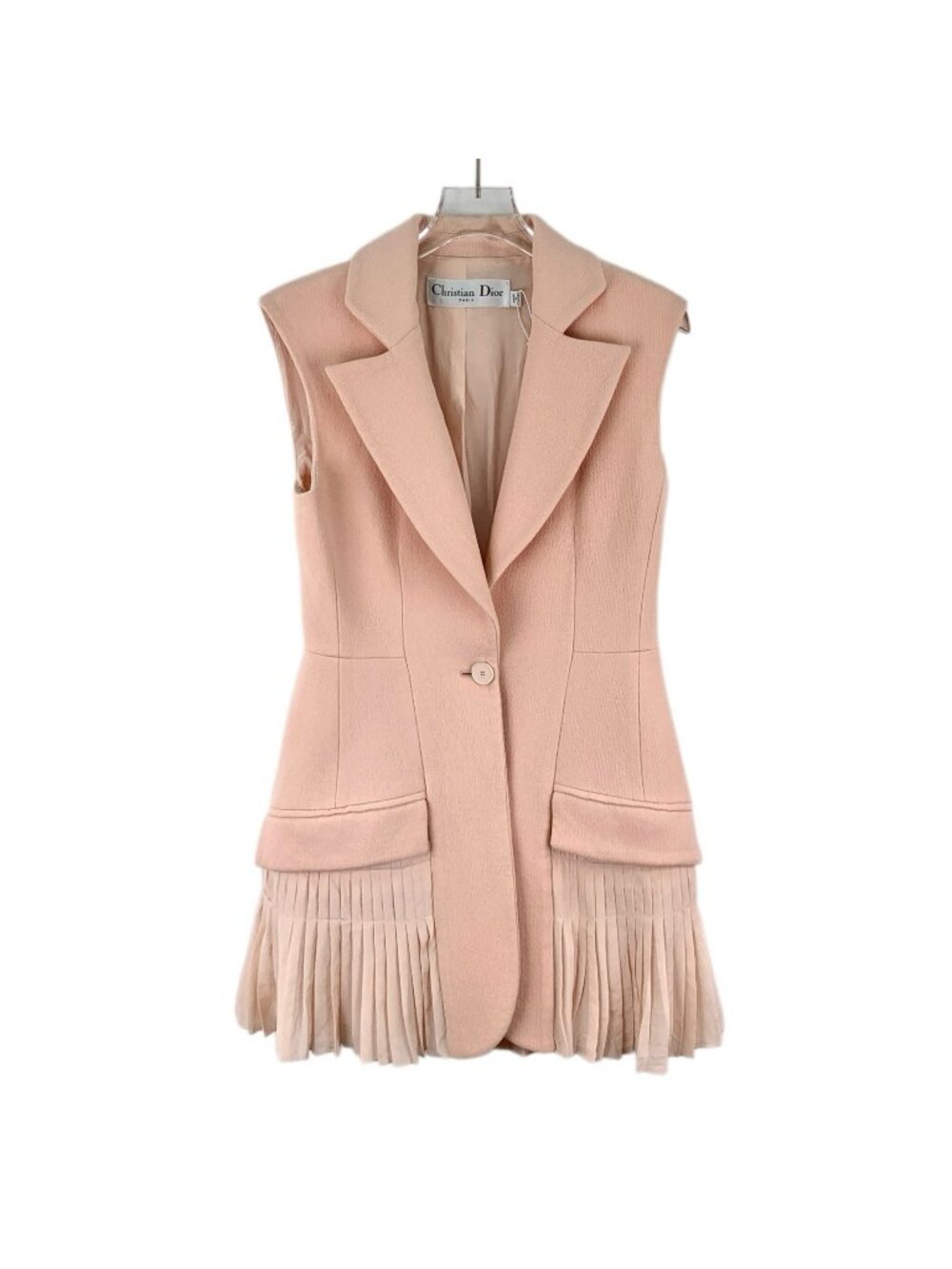 Dior Nude Pink Wool Pleated-Panel Single-Button Tailored Vest
